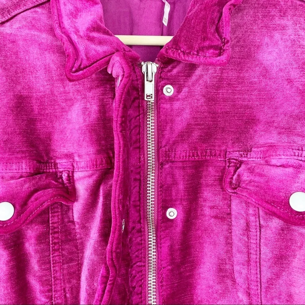 NEW Free People Magenta Pink Velvet Trucker Oversized Jacket M L